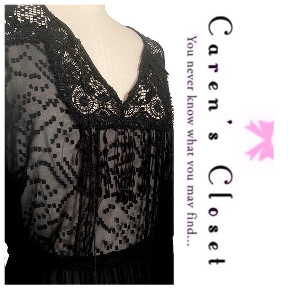 Karen Milan Black Chiffon Lace Cold Shoulder Midi Cocktail Dress - Picture 7 of 10